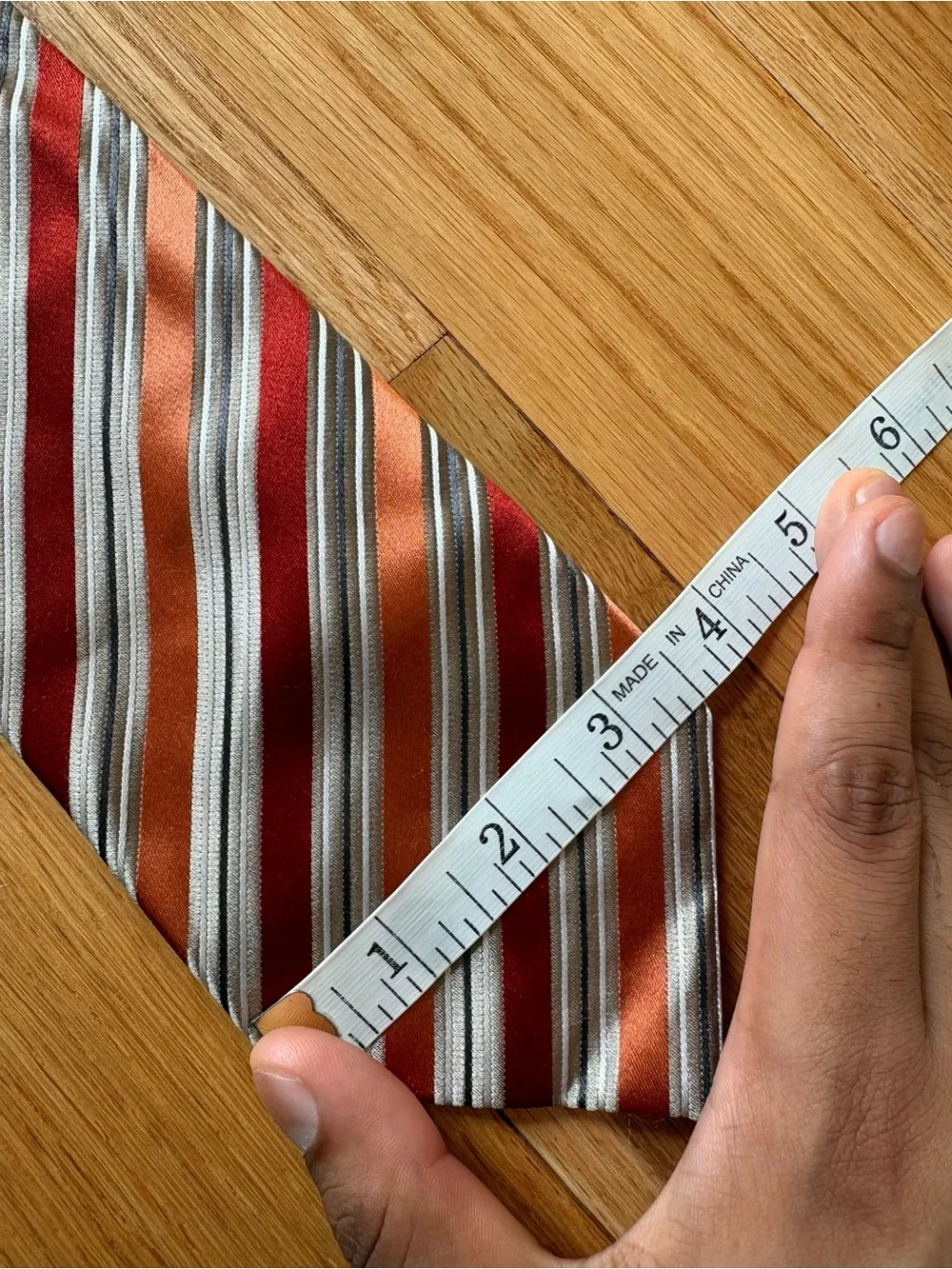 Geoffrey Beene 100% Silk Handmade Tie Rust Orange Striped Classic Width Necktie